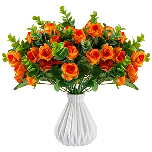 Artificial Flowers Fake Silk Rose for Decoration 33 Heads Small Roses Blooming Faux Flower Bouquet with Stem for DIY Vase Home Wedding Party 3 Pack Orange - color: Orange