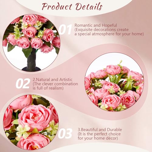 Yunlly 2 Set Artificial Boxwood Topiary Ball Trees with Rose Flowers 19.7'' UV Resistant Faux Greenery Shrubs Bushes with Ground Spike for Wedding Indoor Outdoor Front Porch Decor(Dark Pink) - color: Dark Pink