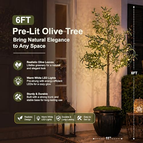 6FT Lighted Olive Tree 200 LED Artificial Fairy Lights Tree with Olive Fruit Faux Plant Tree for Decor Inside and Outside Home Patio Wedding Festival Christmas Decoration Warm White - color: Green