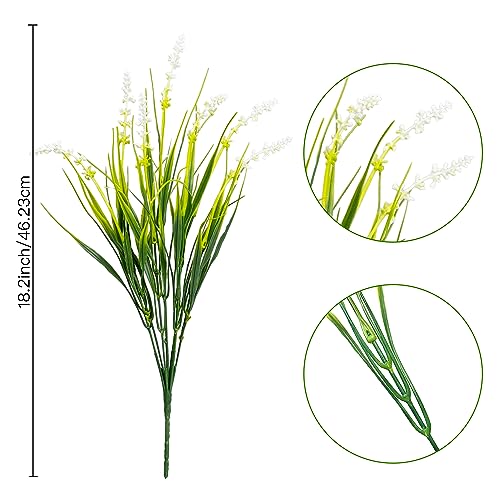 12 Bundles Outdoor Artificial Plants Flowers UV Resistant Fake Tall Grass Plants Bushes Faux Tropical Shrubs for Outside Window Box Planter Front Porch Yard Patio Floral Arrangement - color: White, size: 12 Pcs