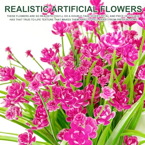 TURNMEON 20 Bundles Artificial Flowers for Outdoors, Summer Spring Grass Camellia Fake Flowers Plastic Plants, UV Resistant No Fade Faux Greenery for Gardens Porch Yards Cemetery Decor 500 Heads(Pink) - color: Pink, size: 20 Bundles