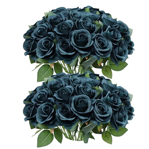 52pcs Emerald Green Roses Artificial Flowers Fake Flowers Silk Roses with Stems for DIY Wedding Bouquets Bridal Shower Centerpieces Arrangements Party Decorations - color: Emerald Green