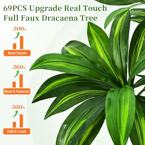Dolicer 5FT Tall Look Real Artificial Dracaena Tree Indoor with Black Planter, Realistic Artificial Fake Faux Indoor Plants with Natural Trunk and Lifelike Leaves for Home Office Living Room - size: 5FT