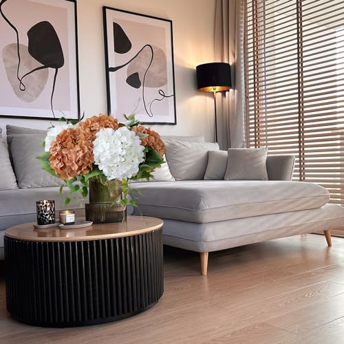 JINWOE 5Pcs Silk Hydrangea Artificial Flowers, 20Inch Large Lifelike Boho Flowers,Artificial Hydrangeas for Indoor Bouquet Table Centerpieces Floral Arrangements Home Wedding Home（(Brown Yellow)） - color: Brown