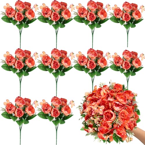 12 Bundles Peonies Artificial Flowers Fake Peony Bouquet Faux Peonies Flowers Bulk with Stems Flower Balls for Centerpiece Table Decorations Wedding Bridal Floral Arrangement (Orange) - color: Orange