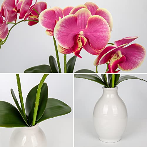 Briful Pink Orchids Artificial Flowers 16'' Faux Orchids in Ceramic Vase Fake Orchid Arrangement for Home Office Room Table Centerpieces Kitchen Elegant Decor Indoor - color: Pink