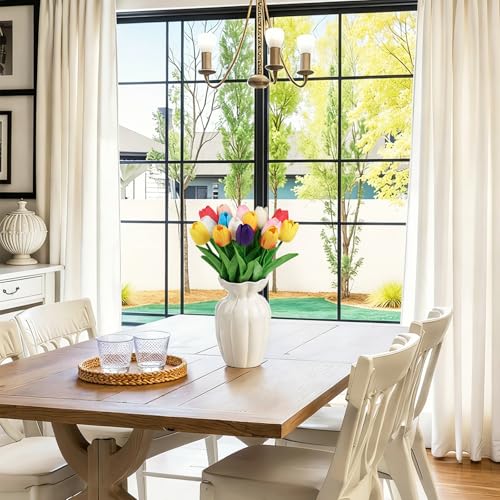 16Pcs Tulips Artificial Flowers Real Touch PU Faux Tulips Colorful Fake Flowers for Home Decor - Easter Spring Table Arrangement in Vase (Bedroom, Living Room, Kitchen) - color: Multicolor-16