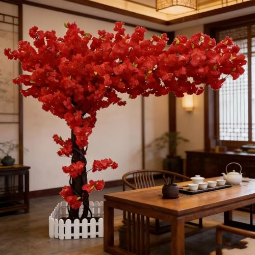 Japanese Artificial Cherry Tree Artificial Cherry Blossom Trees Fake Cherry Blossom Tree Indoor Outdoor Home Office Party Wedding Hotel,Red,H3.9*L3.5ft - color: Red, size: H3.9*L3.5ft