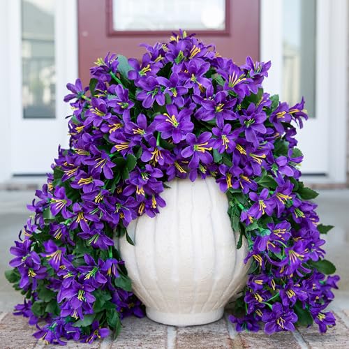 Ivydale Artificial Lily Flowers for Outdoors Fake Hanging Flower Vines for Outside Decoration, UV Resistant 2PCS Faux Plants for Patio Porch Balcony Garden Yard, Purple - color: Purple