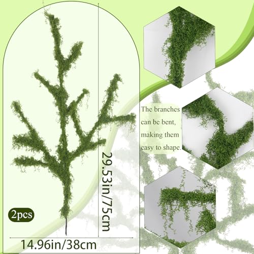 Fake Moss Ficus Twig Plants Faux Branches for Vase Filler Artificial Greenery Stems Silk Moss Green Plants for Home Office Party Wedding Shop Decoration Dark Green