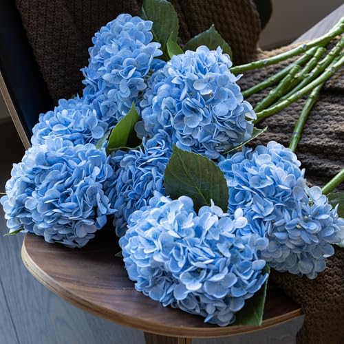 DUYONE 22" Real Soft Touch Hydrangea Artificial Flowers Realistic,Large Long Stem Fake Flowers Full Latex Faux,Wedding Bouquet,Party Home Decor,Garden Office Room Table Centerpieces Baby Blue 4Pcs - color: Baby Blue, size: 4Pcs