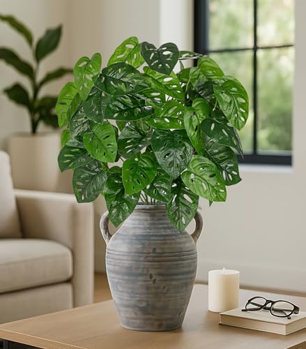Artificial Greenery Stems Monstera Plants - 6 Pcs Faux Monstera Leaves Branches 35.4" Long Fake Green Plant Leaf Artificial Tropical Plant for Vase Filler Decor Indoor Outdoor Home Centerpieces - color: Moss Pole