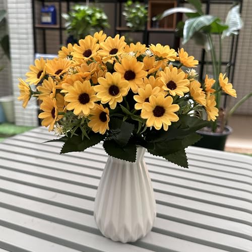 PASYOU Artificial Daisies Flowers, Field Daisy Bouquet Fake Silk Marguerites Flower 4 Pack Faux Plastic Plants Stems for Wedding Party Farmhouse Greenery Spring Decoration DIY Craft Decor - Yellow - color: Daisy 4 Pack- Yellow