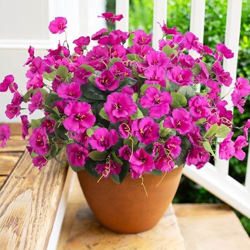 Fake Hibiscus Artificial Flowers for Outdoors Spring Summer Decoration, 6 Bundles Silk Hibiscus Flowers Bouquet UV Resistant Look Real Faux Plants for Outside Planter Front Door Porch Balcony, Fuchsia - color: Fuchsia