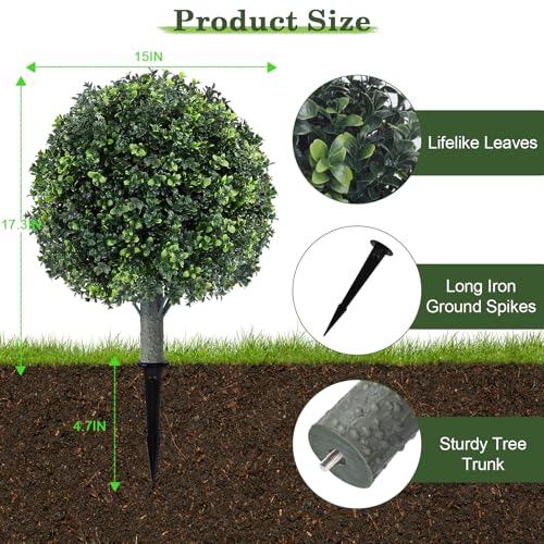 16" Artificial Boxwood Topiary Trees, UV Resistant Outdoor/Indoor Faux Plants Realistic Landscaping Decor for Porch Garden Entryway-2 Pack - color: Boxwood Tree