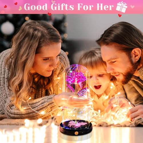 Gifts for Mom Birthday Gifts for Women Pink Rose Eternal Flower USB Light Up Rose in Glass Dome Anniversary Flowers for Delivery Prime Galaxy Crystal Flowers Gifts for Mom Women Wife Grandma - color: Usb-pink