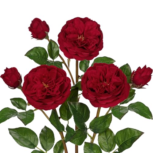 Real Touch Artificial Roses (Set of 3) – 23.6" Long Stem Red Garden Roses – Lifelike Faux Silk Flowers for Wedding Bouquets, Home Décor, Centerpieces & Floral Arrangements - color: Crimson Red, size: 3 PCS