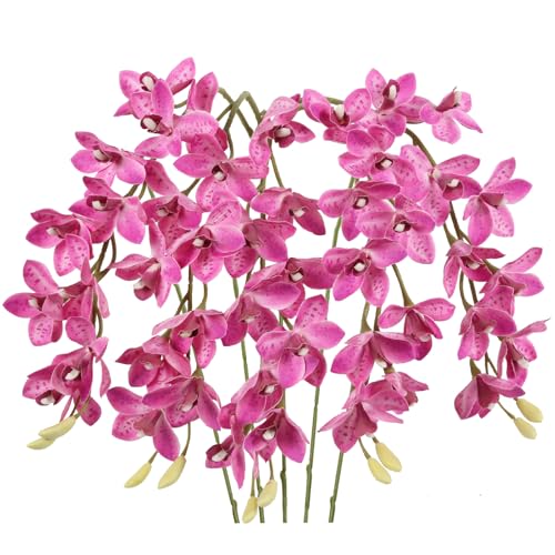 IPOPU 5 Pcs Pink Artificial Orchid Flowers 30.3” Latex Fake Orchid with Long Stem for Tall Vase Wedding and Engagement Centerpiece Arrangement Living Room Home Decor(Hot Pink) - color: Hot Pink