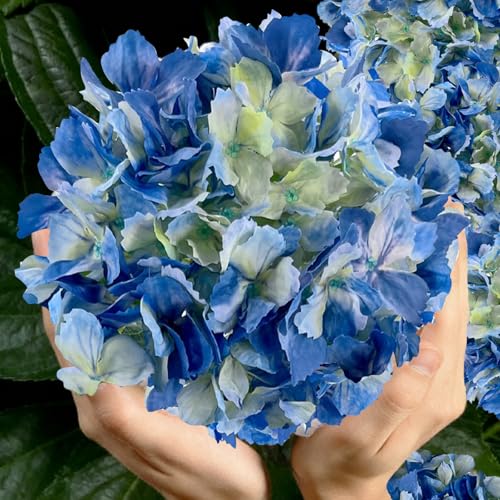 3PCS Blue Silk Hydrangea Artificial Flowers，Fake Flowers & Faux Floral Bulk Bouquet for Home Decor Bathroom Table Centerpiece Shelf Decorations (Blue) - color: Blue