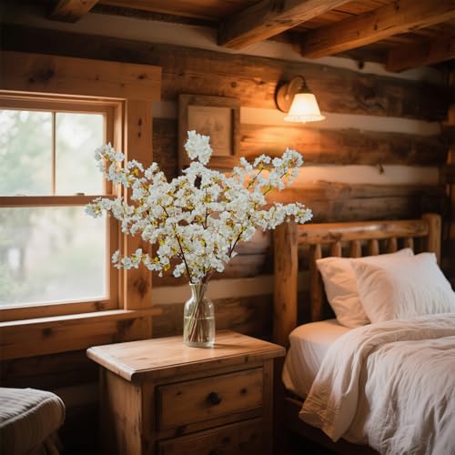 39.3 Inch White Cherry Blossom Branches Fake Cherry Blossom Bouquets Long 3pcs Branches Flowers Stems Silk Tall Japanese Fake Flower Arrangements for Home Wedding Party Decoration - color: Ivory