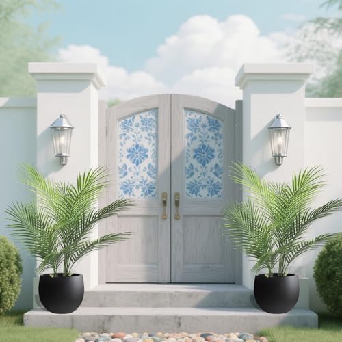 Artificial Palm Plant 2.7FT Fake Palm Tree with 12 Trunks Perfect 32 inch Faux Tropical Palm Plants in Pot for Indoor Outdoor House Home Office Garden Modern Decor Housewarming Gift (2Pack) - size: 2.65FT