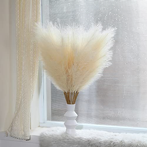 8 Pcs 45 inch Tall Faux Pampas Grass Decor, Large Artificial Beige Pompous Grass Bulk, Long Fake Pompas for Floor Vase Filler, Wedding, Baby Shower, Home and Boho Decor (Beige) - color: Beige