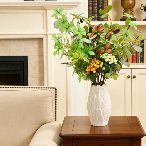 K&Y Realistic Artificial Potted Plants Olive Wild Fern Berry Decor Low Maintenance Faux Greenery Indoor Fake Plants for Home Office Bathroom Kitchen Desk Shelf No Watering Needed (White Vase) - color: White Vase