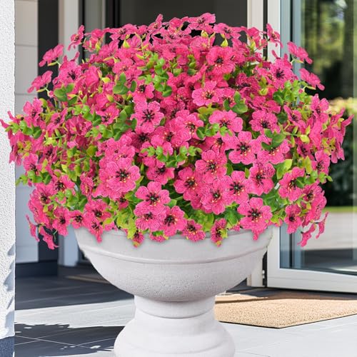 Elyum Artificial Flowers for Outdoors, 9 Bundles Artificial Plants & Flowers Outdoor, UV Resistant Faux Flowers Outdoor Fake Flowers for Outside Porch Window Box Decoration(Rose Red) - color: Rose Red, size: 9 Pack