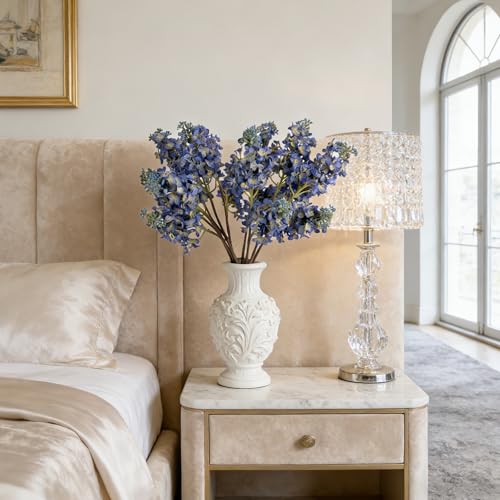4PCS 25.6inch Lilac Artificial Flowers Blue Fake Delphinium Long Stem Real Touch Flower Faux Lilac Floral Arrangement for Tall Vase Table Centerpieces Wedding Garden Home Decoration（Blue） - color: 25.6inch Blue