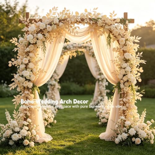 Greentime 2 Pack 6.5Ft Fake Champagne Greenery Garlands Eucalyptus Willow Garland for Rustic Wedding Arch Swag Doorways Table Runner Staircase Fireplace Chair Home Party Decoration - color: Champ-2