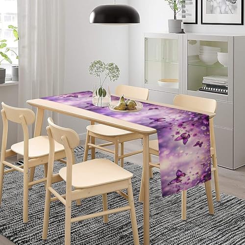 Flowers Butterfly Spring Table Runner, Purple Floral Seasonal Kitchen Dining Table Decoration for Home Party Decor 13x36 Inch - color: Butterfly_3, size: 13x36inch