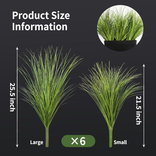 Melorca&Guilla Artificial Plants 6PCS 25.5“ Fake Tall Onion Grass,Faux Grass Plant,Artificial Greenery Shrubs Bushes for Garden Porch Window Box Shop Office Home Décor - color: Large Onion Grass