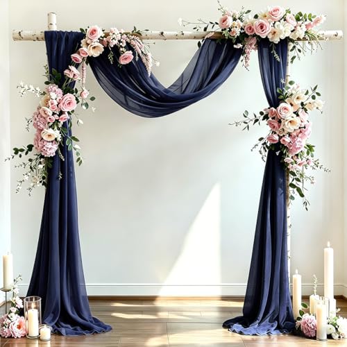 DeZerlor Wedding Arch Draping Fabric 29" x 20 FT Drapes for Backdrop Sheer Curtains for Romantic Bridal Baby Shower Decorations Ceremony Birthday Party Outdoor Events, Navy Blue - color: Navy Blue
