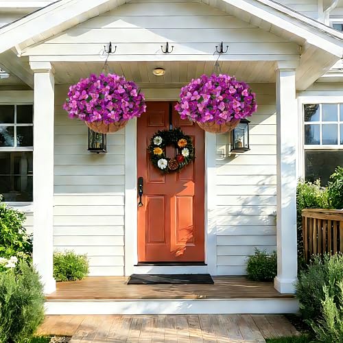 HyeFlora Artificial Hanging Flowers Plant with Basket for Outdoors, Fake Hanging Plants Silk Bougainvillea in Planter Realistic UV Resistant Faux Flower for Outside Porch Patio Garden Home Decor, Mix - color: Light Fuchsia + Fuchsia