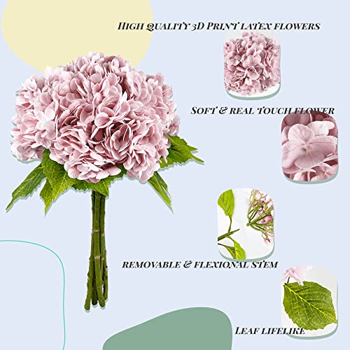 Yatim 21In Pink Artificial Hydrangea Flowers 5 Pcs Real Touch 3D Print Latex Flowers for Wedding Centerpieces Bouquets DIY Floral Decor Home Decoration with Stems - color: Pink