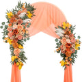Lisuun Artificial Wedding Arch Flowers with Chiffon Runner, Pack of 3 | Includes 2 Flower Swags, 1 20ft Chiffon Runner and Zip Ties for Wedding Arches, Arbors and Backdrops - color: Autumn Orange