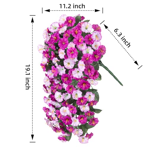 Fake Flowers for Outdoor Decorations, 2 PCS Artificial Silk Morning Glory Trailing Vines Look Real UV Resistant for Porch Planter Patio Decor (Light Fuchsia and Fuchsia) - color: Light Fuchsia and Fuchsia