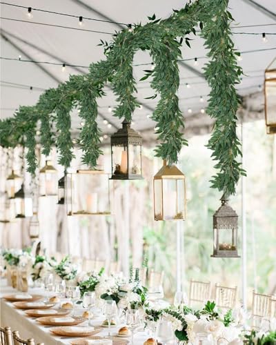 RECUTMS Artificial Willow Leaves Vine Twigs 2Pcs 6Ft Fake Hanging Plant Silk Willows Leaf Ivy Garland Faux Italian Ruscus Greenery Indoor Outdoor Wedding Arch Jungle Beach Birthday Party Garden Decor - color: Dark Green Willow Vine