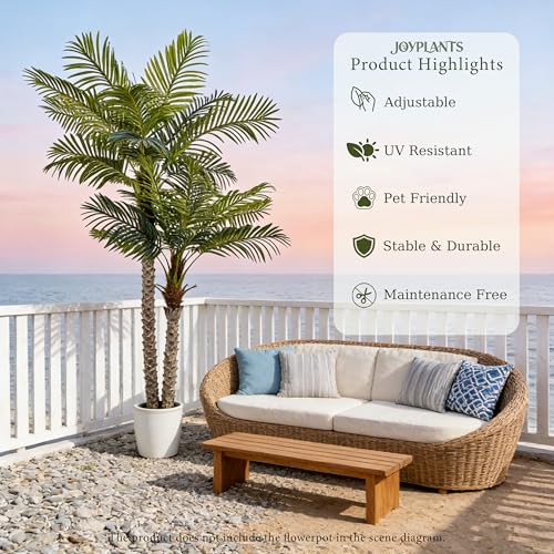 Fake Palm Tree 8FT for Outdoor Indoor Decor,2 Trunks UV Resistant Faux Silk Plants Perfect for Outside Patio Poolside Yard Home Office Living Room Decor - color: 8ft-2pole