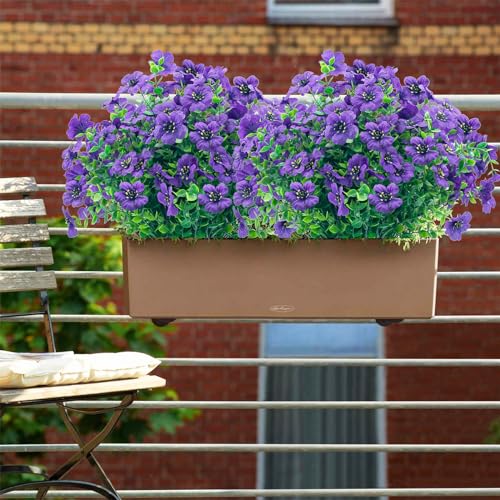 20 Bundles Outdoor Artificial Fake Flowers,UV Resistant Fake Flower No Fade Faux Plants Plastic Flowers for Home Inside and Outside Garden Patio Decor(Purple) - color: Purple, size: 20 Bundles