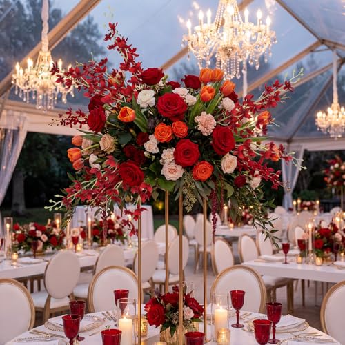 Artificial Orchid Silk Fake Red Flowers 5PCS Long Stem Artificial Flowers that Look Real Dancing Lady Orchids for Tall Vase Outdoor Home Wedding Party Office Decoration - color: Red