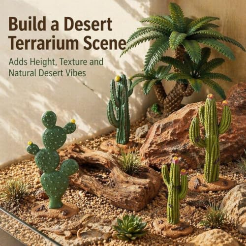 EOIVSH Desert Diorama Supplies with Cactus Kit and Model Palm Tree, Artificial Greenery Plant Cacti Decoration, Desert Diorama Project Sandbox Cake Topper Landscape Scene - style: Cactus and Palm Tree