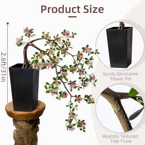 Artificial Bonsai Tree Fake Plant in Pot 2.6FT Artificial Flowers Plants Artificial Spring Flowers Tree Bonsai with Lifelike Leaves Realistic Flowers for Living Room Stairwell Patio Decor(Multicolor) - color: Multicolor