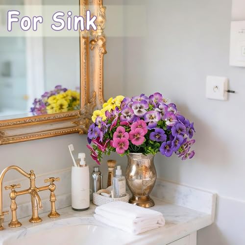 10 Pack Artificial Orchid Stems,5 Colors 2 Each Outdoor Fake Flowers UV Resistant, Spring Front Porch Decor,Wedding Outside Party Table Centerpieces Decoration(Purple1, Rose, White, Yellow,purple2) - color: Mix Flower-10