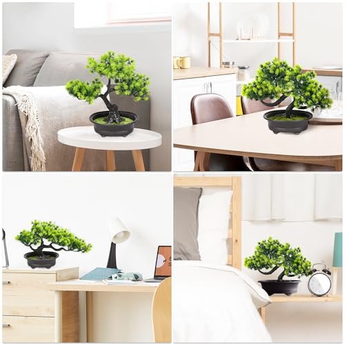 Artificial Bonsai Tree Fake Plants 3 POTS Artificial Plant Indoor Small Faux Juniper Decoration, Office Desk Shelf Bedroom Living Room Decor