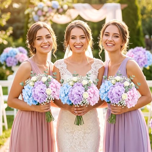Auihiay 64Pcs Hydrangea Artificial Flowers Bulk, Faux Hydrangea Flowers Heads with Stems for Wedding Centerpieces Baby Shower Living Room Dining Table Bridal Shower Graduation Decor (Mixed Color) - color: Mixed Color