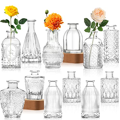 Glass Vase Bud Vase in Bulk Set of 12，Small Vintage Flower Bottle Petite Glass Flower Vase for Floral Arrangements, Decorative Centerpiece,Table Decor,Home Wedding Party - color: Clear-12