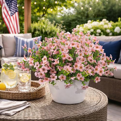 Grunyia 20 Bundles Artificial Flowers for Outdoors, UV Resistant Fake Plants Flowers Greenery Shrubs Plants for Decoration Outside Plants Hanging Planter Home Garden Decor (Pink) - color: Pink