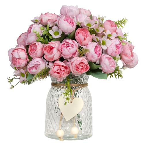 DuHouse 6 Packs Peonies Artificial Flowers,Silk Peonies Bouquet for Wedding Centerpiece Table Party Home Decor(Pink) - color: Pink