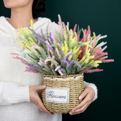 15 Bundles Artificial Lavender Outdoor Flowers Fake Plastic Flower Outside UV Resistant for Home Kitchen Wedding Outdoor Decor(Assorted Colors,5) - color: Purple、red、white、pink and Yellow